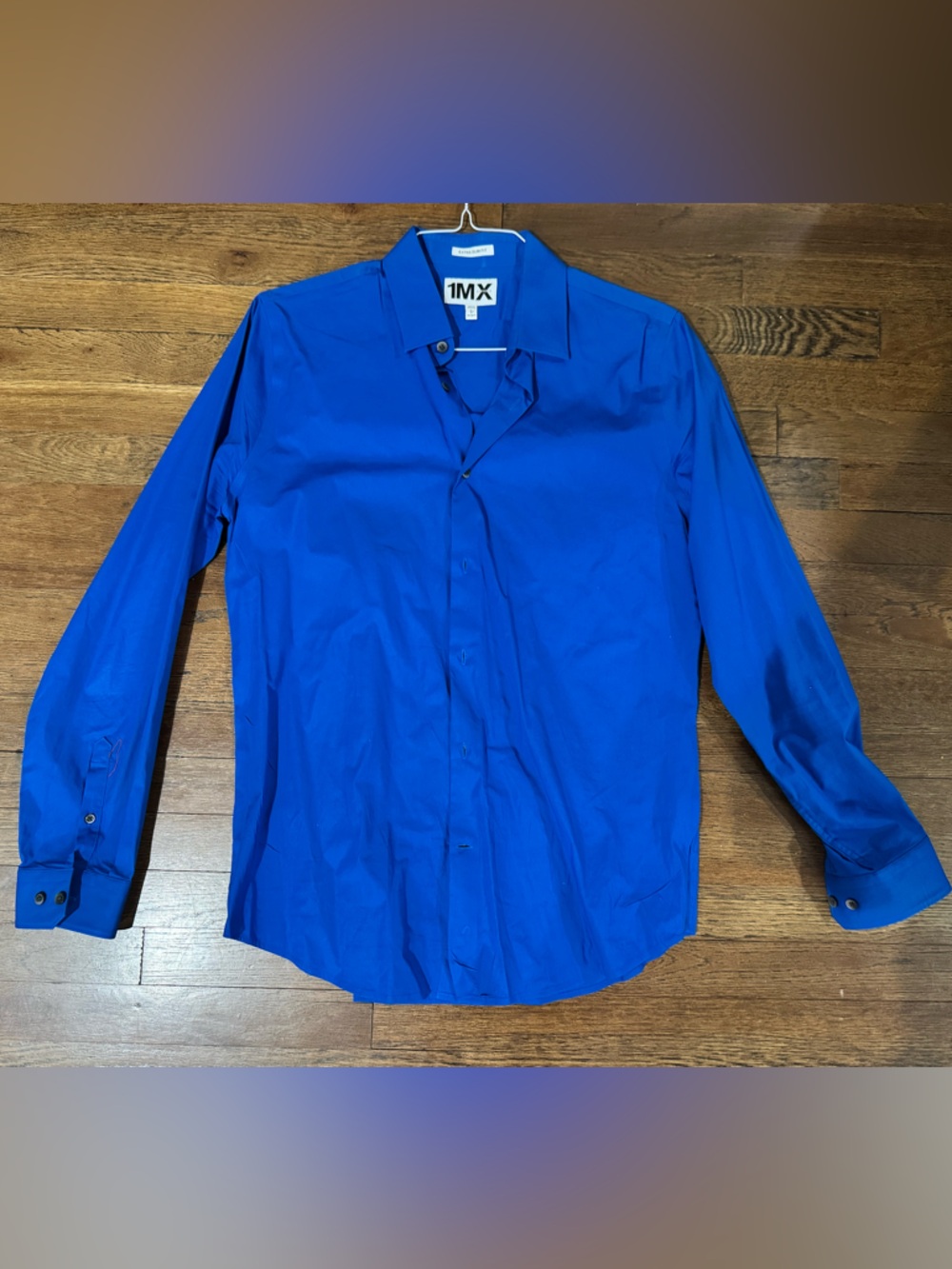 Men's Blue Button-Up dress shirt 1MX Express